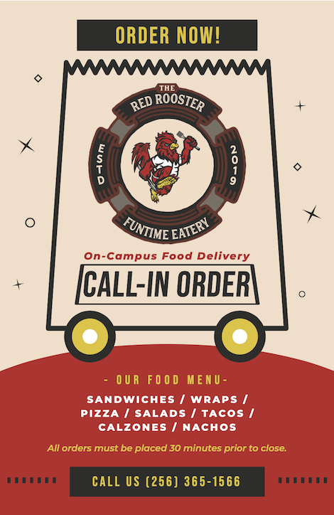 The Red Rooster pizza restaurant is now offering on-campus delivery. 
